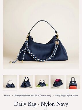 Nylon Navy Shoulder Bag with Braided Rope Accent
